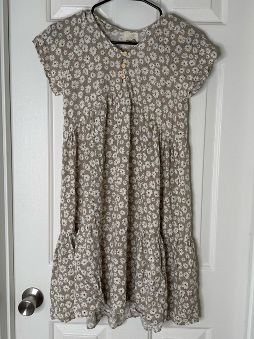 Beige Daisy Tiered Girls' Casual Dress